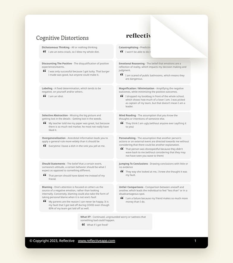 thumbnail cognitive distortions PDF worksheet