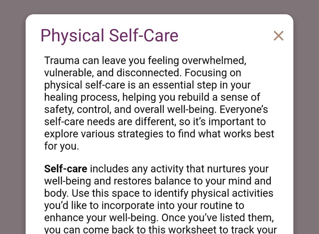 Physical self care worksheet mobile app view for featured image