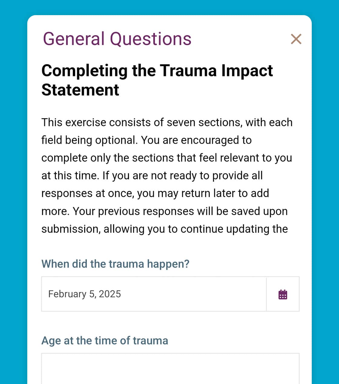 trauma impact statement worksheet app screenshot